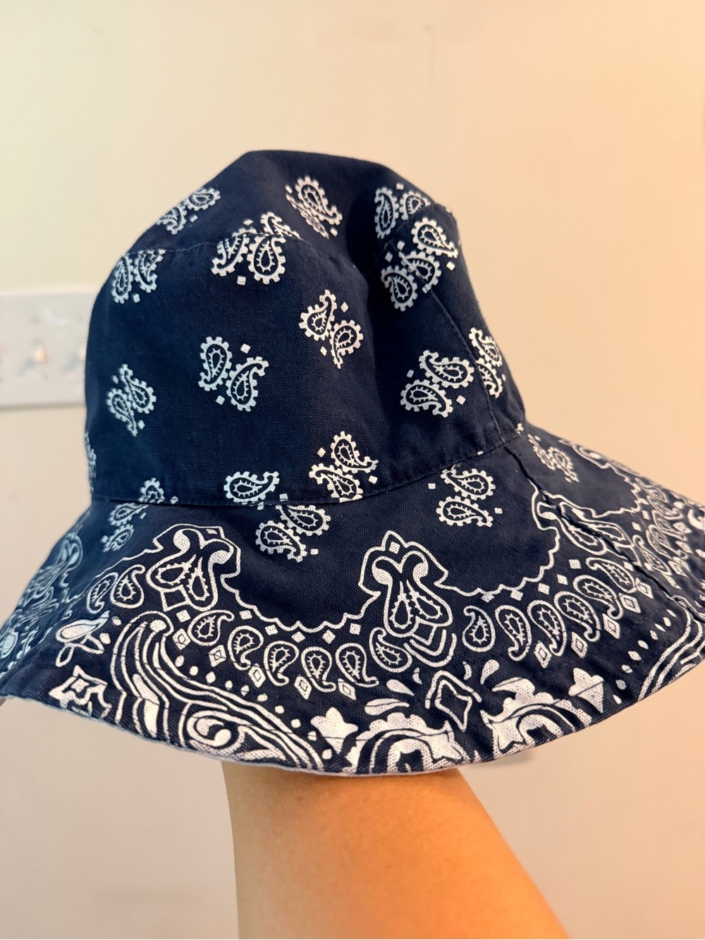 Free People Navy and White Bandana-Print Bucket Hat